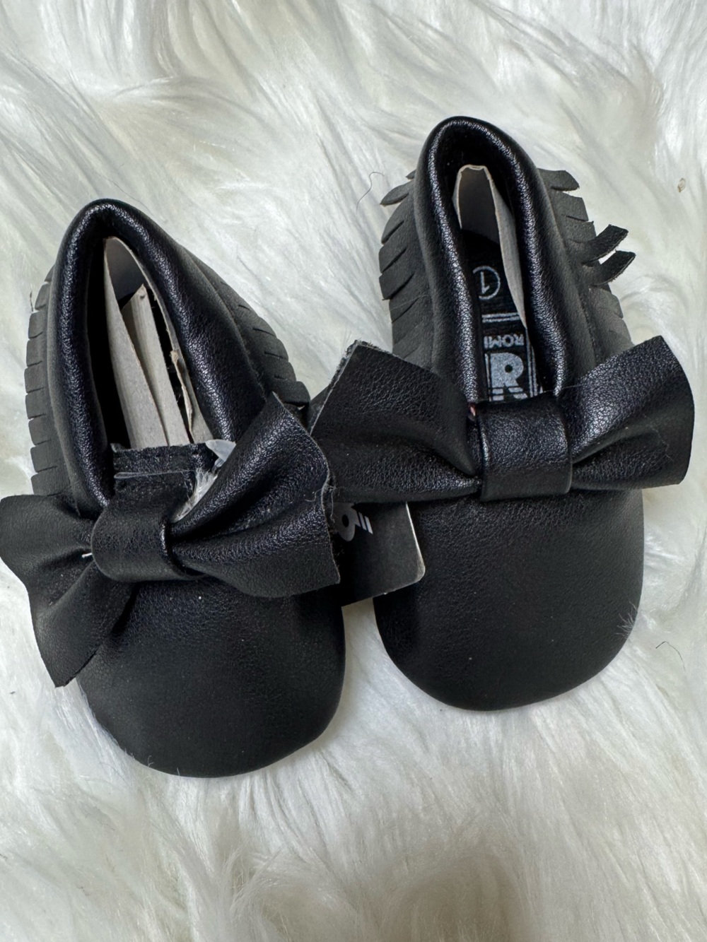 Infant Black Bow Slip-On Romirus Moccasins size 1 0-6 months-baby